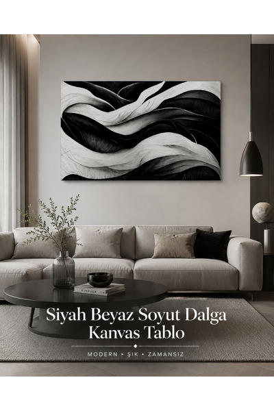 reklamcın Siyah Beyaz Dalga Desenli Modern Dekoratif Duvar Tablosu – Şık Ofis...