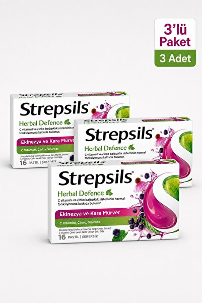 STREPSİLS Herbal Defence Karamürver & Ekinezya 16 Pastil 3 Adet