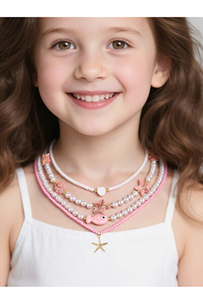 Take Two By Styli Pack of 4 - Girls Multi-Color Ocean-Themed Pendant Necklaces