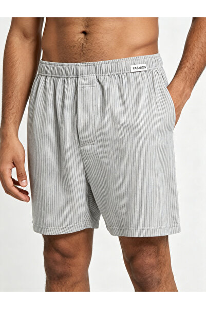Take Two By Styli Striped Grey Cotton Boxer Shorts