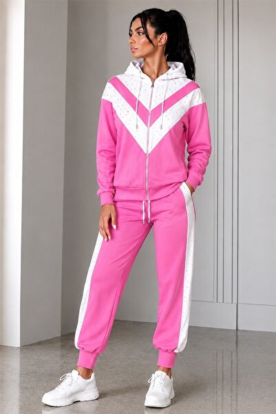 FashionForYou Pantaloni de trening jogger LECCE pentru femei, cu fermoar și g...