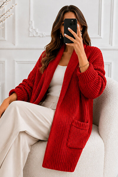 benguen Pocketed Knitwear Cardigan R4596 Red