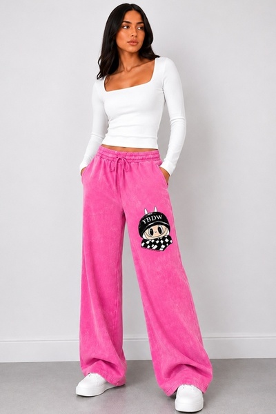 FashionForYou Pantaloni lungi Valentinea cu aspect de catifea, cu imprimeu și...