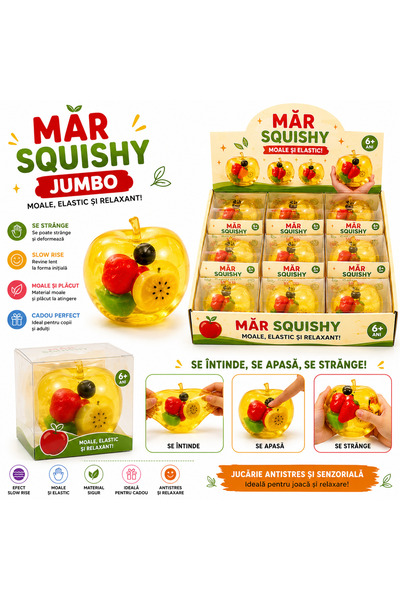 SHOP LIKE A PRO Măr Squishy Jumbo cu Fructe în Interior, Jucărie Antistres Mo...