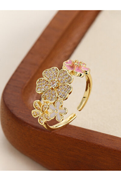 Take Two By Styli Gold Tone Embellished Flower Accent Ring
