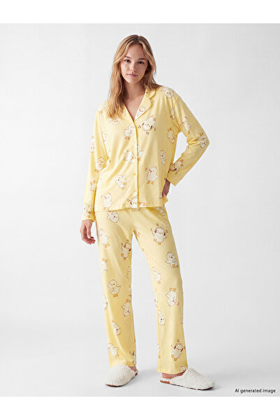 LC Waikiki Set de pijamale de damă cu guler și imprimeu