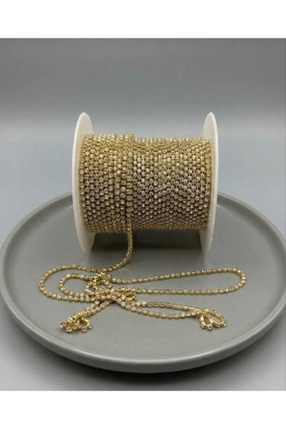 şinda takı Kristal Taşlı Gold Şerit Süsleme Malzemesi -Parti Süsleme Eşarp Sü...