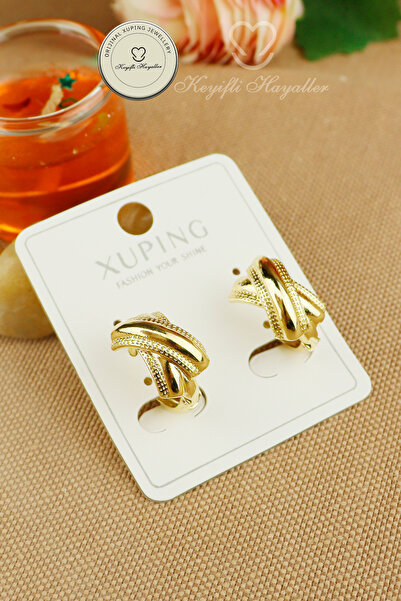 Keyifli Hayaller Xuping Küpe - Xuping 1,5cm X Çapraz Halka Model Gold Halka Küpe Kararmaz