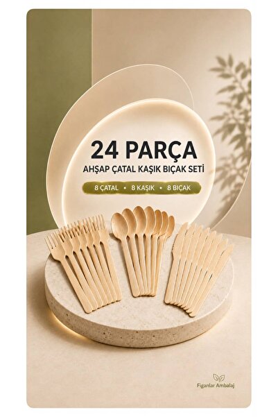 figanlar ambalaj FİGANLAR 24 Parça Kullan At Ahşap Çatal Kaşık Bıçak Seti 16 ...