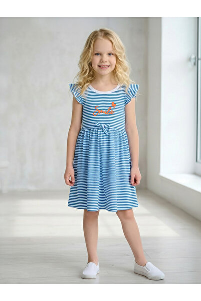 JUNIORLOOM By Styli فستان للفتيات بطول الركبة مخطط باللون الأزرق الفاتح من جو...