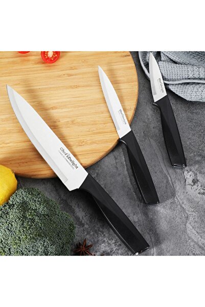chef's delight Essential 3 Piece Knife Set Silver And Black, Stainless Steel