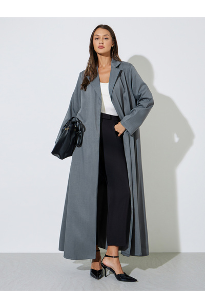 Amirah By Styli Women Grey Linen Look Collared Abaya