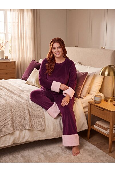 Lohusa Homewear New Season Women's Velvet Plush Detailed Design Long Sleeve P...