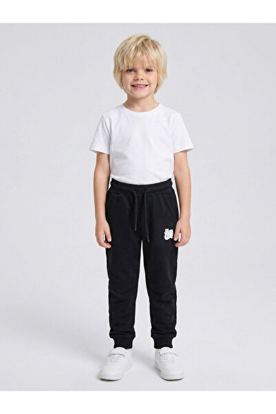 JUNIORLOOM By Styli Boys Black Graphic Print Cuffed Hem Drawstring Joggers By...
