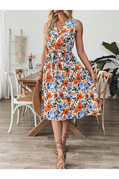 Take Two By Styli Floral A-Line Sleeveless Midi Dress