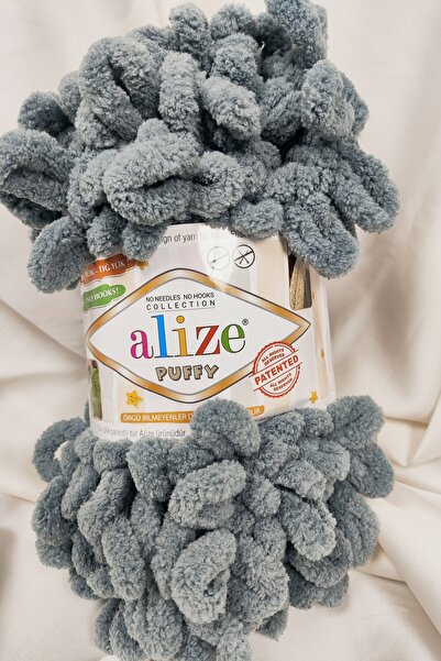 Alize Puffy Gri Inchis Fir pentru Tricotat Manual 100gr. 9mt. (Pachet de 5) -...