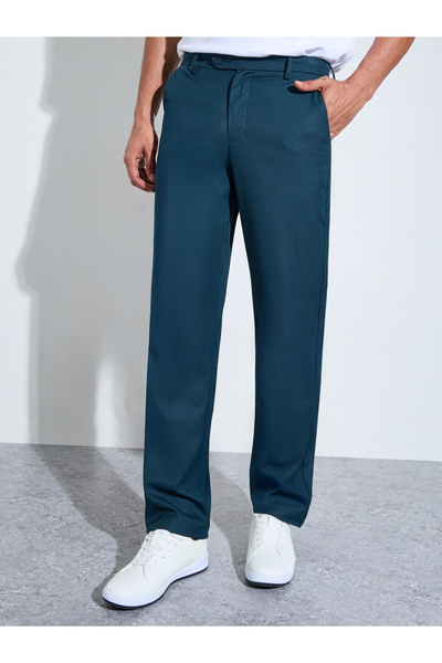 Styli Teal Solid Regular Fit Trousers