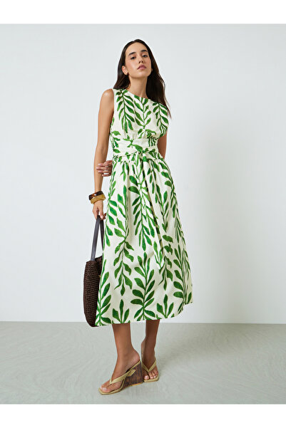 Take Two By Styli Multicolor Leaf Print Sleeveless A-Line Midi Dress