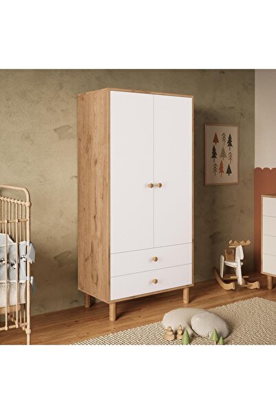 Bimossa KG2010 Bunny Sepet-Beyaz 80 cm, 2 Kapaklı Gardırop, 2 Çekmeceli Yükse...