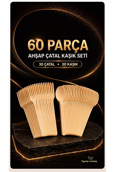 figanlar ambalaj FİGANLAR 60 Parça Kullan At Ahşap Çatal Kaşık Seti 16 cm 30 ...