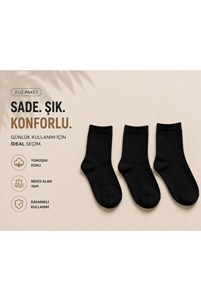 Siyah Çorap 3’lü Paket | Premium Pamuklu | Günlük Kullanım