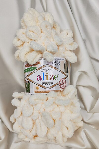 Alize Puffy Cream Fir pentru tricotat manual 100gr. 9mt. Pachet de 5 - Culoar...