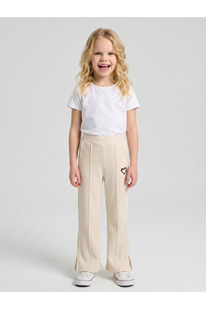 JUNIORLOOM By Styli Girls Cream Heart Embroidered Pintuck Details Pants By Ju...