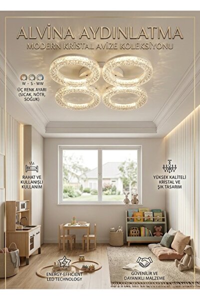 Alvina Aydınlatma LİYA 4’LÜ BEYAZ LEDLİ AVİZE