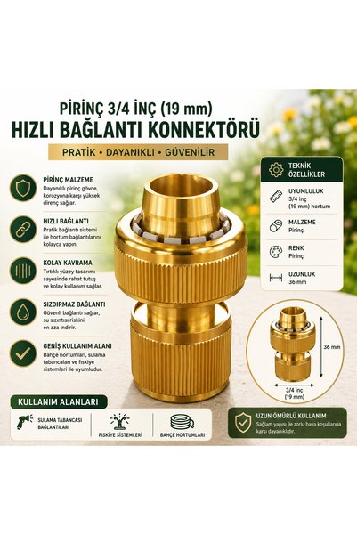 Altınkayaticaret Pirinç 3/4 İnç (19 mm) Hızlı Bağlantı Konnektörü – Bahçe Hortumu Aparatı