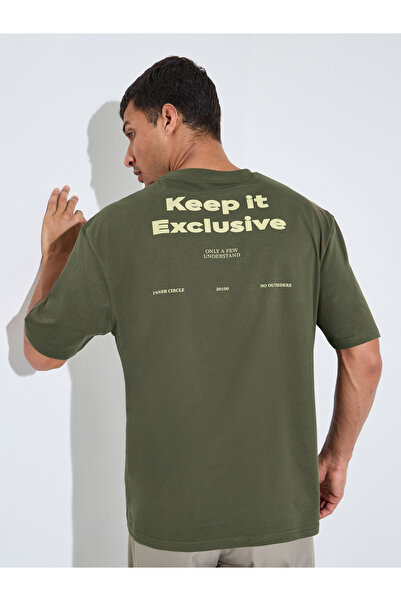 Styli Olive Slogan Print Crew Neck Oversized T-Shirt