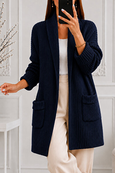 benguen Pocketed Knitwear Cardigan R4596 Navy Blue