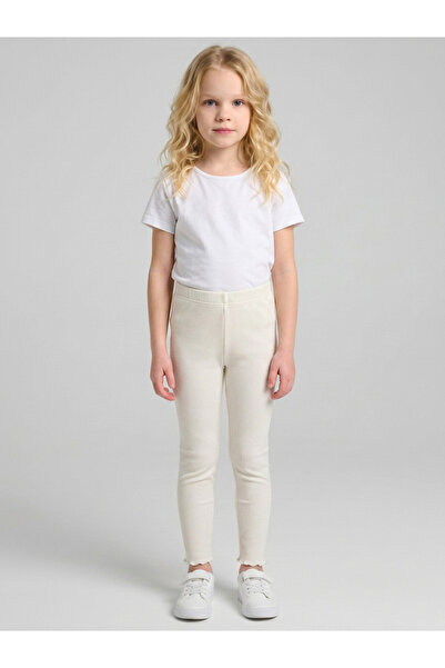 JUNIORLOOM By Styli Girls Cream Ribbed Full Length Leggings By Juniorloom