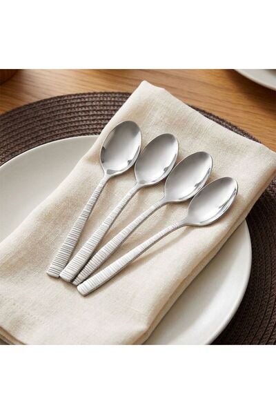 Danube Home , Orchid 4 Piece Sapphire Stainless Steel Tea Spoon Set, Silver, ...