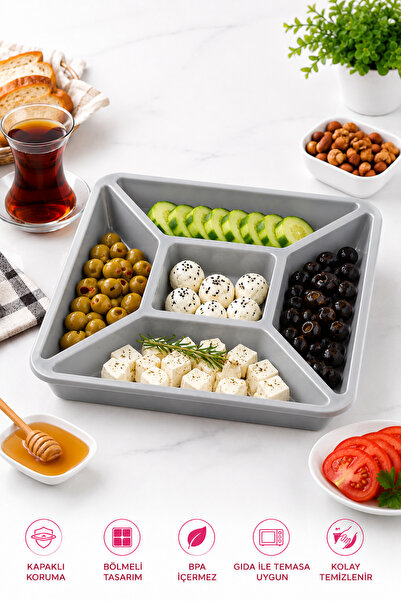 modalonga 5-Compartment Breakfast Serving Container with Lid – 24 cm
