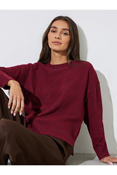Styli Burgundy Boxy Fit Knit Sweater