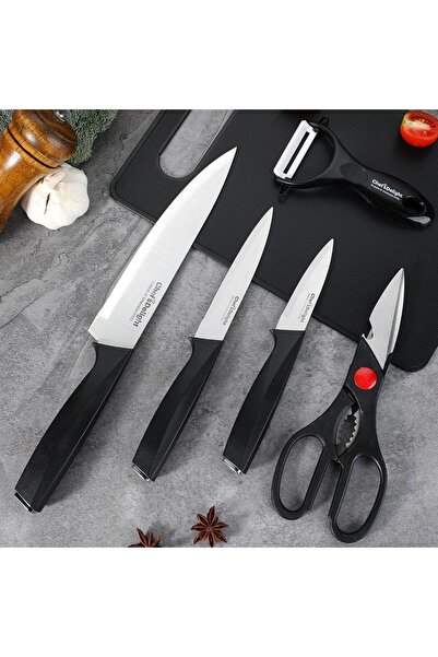 chef's delight Essential 6 Piece Knife Set With Cutting Board Silver And Blac...