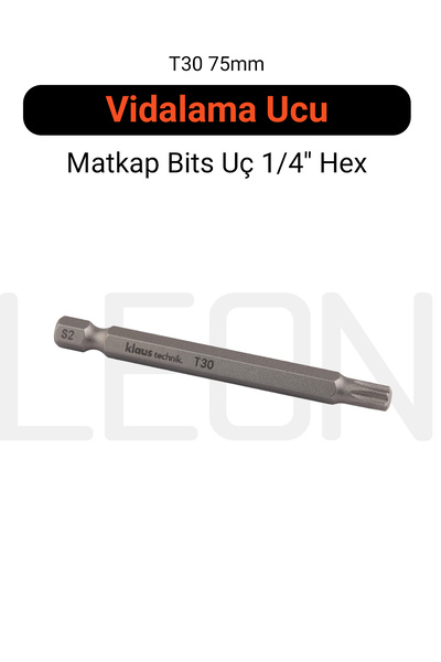 Klaus Tech. T30 Torx Impact Bits Uç 75 mm Mıknatıslı 1/4" Manyetik Vidalama Ucu
