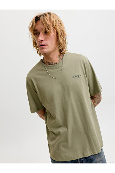 Jack & Jones قميص قطني قصير الأكمام بلون الكاكي