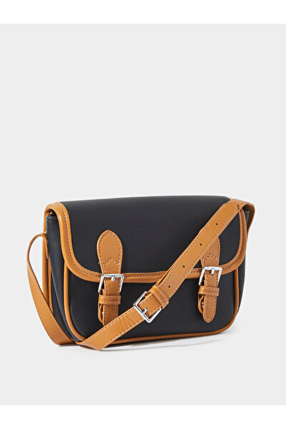 Styli Black Contrast Trim Flap Crossbody Bag