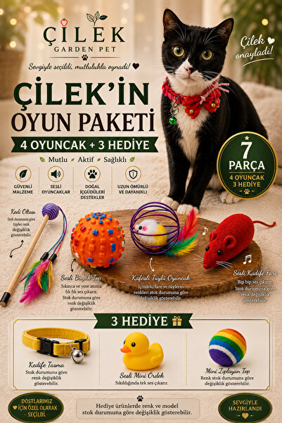 Genel Markalar Çilek Garden Pet 7 Parça Kedi Oyun Paketi – 4 Oyuncak + 3 Hedi...