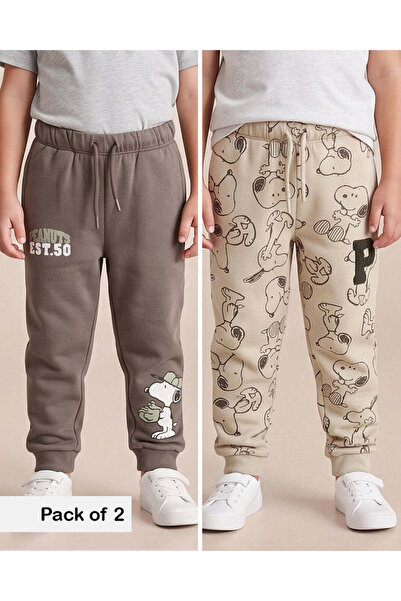 REDTAG Boys Olive And Green Snoopy Track Pants (Pack Of 2)