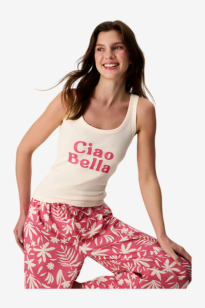 Penti Women's Rose Sleeveless Cotton Pyjama Set with Pants