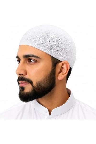 Mirfa Muslim Prayer Cap for Men - Pack of 1 - White