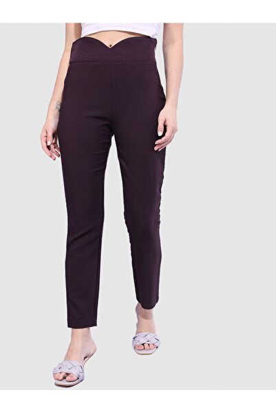 Freehand By Styli Burgundy Skinny Fit Solid High-Rise Jeggings
