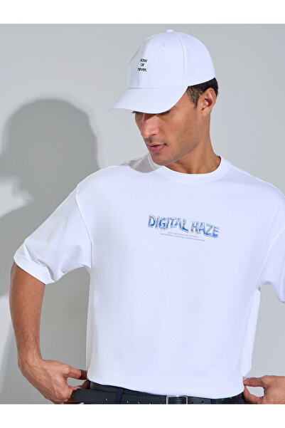 Styli White Graphic Print Crew Neck Oversized T-Shirt