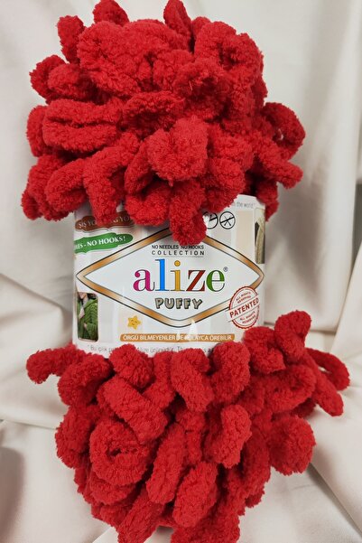 Alize Puffy Fir de tricotat manual roșu închis 100gr. 9mt. (Pachet de 5) - Cu...