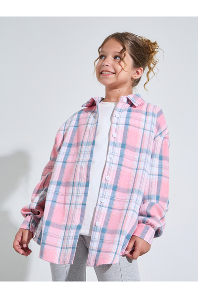 Styli Teen Girls Pink Checked Long Sleeves Oversized Shirt
