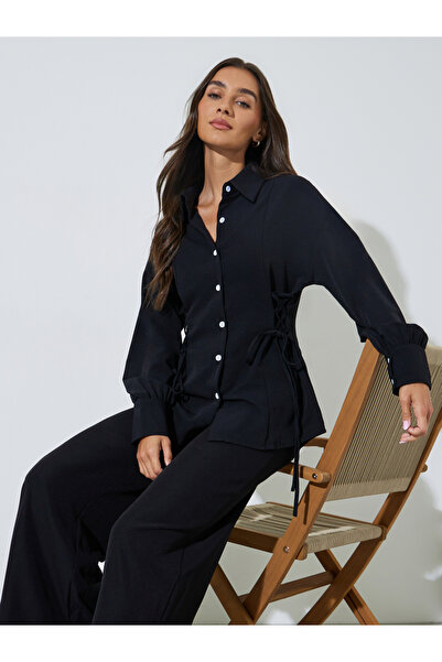 Styli Black Solid Long Sleeves Shirt and Pants Co-Ords