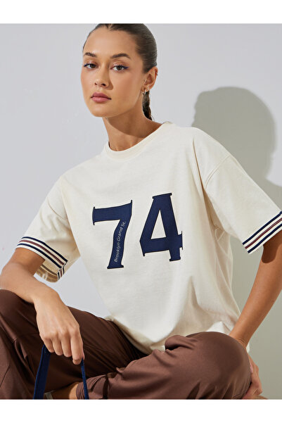 Styli Beige Graphic Print Oversized T-Shirt