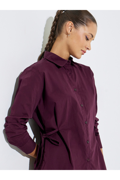 Styli Burgundy Solid Tie-Up Waist Details Regular Fit Shirt